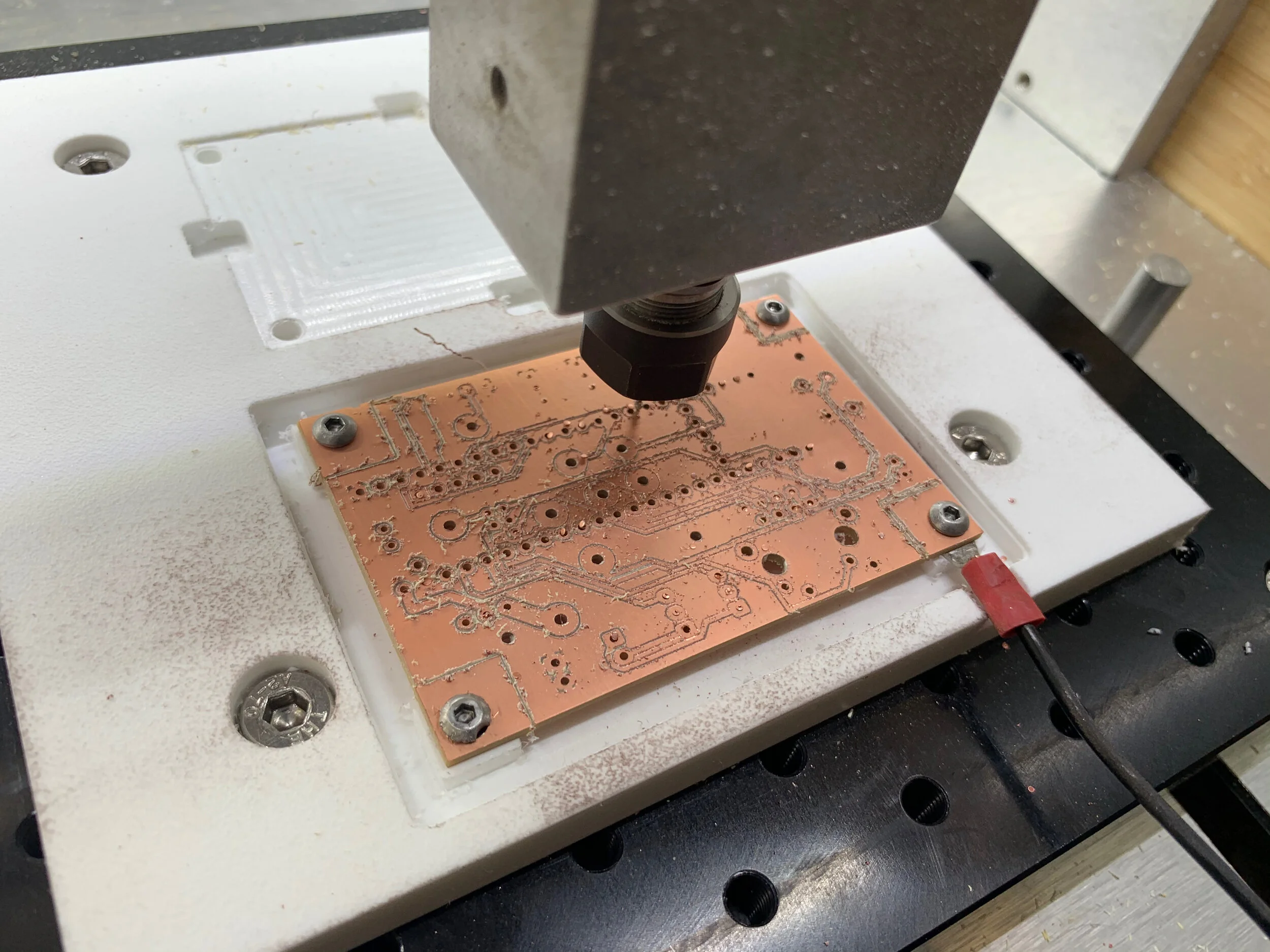 PCB being milled on Nomad CNC machine